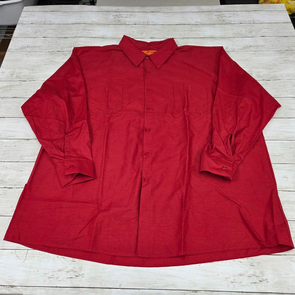 Red Kap TouchTex Work Shirt Button Up Mens 4XL-LN Red Long Sleeve SP14RD5